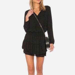 Krisa Smocked Surplice Mini Dress - Black size Medium